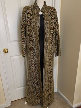 NEW Rare Dubai Jordan Tatreez Embroidered Long Open Front Duster  Coat Abaya L